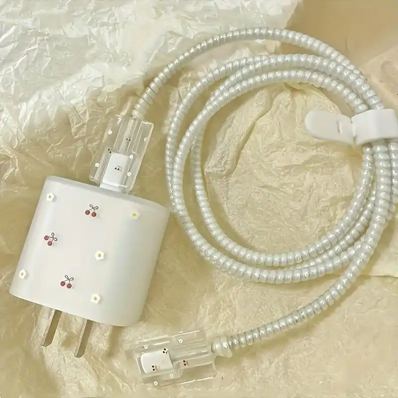 5piece Fast Charging Iphone 20w Cable Protector Set Cherry Flower Design
