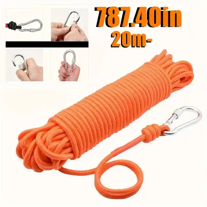 Outdoor Camping Hiking Magnet Fishing Rope Orange Braided Nylon Strap