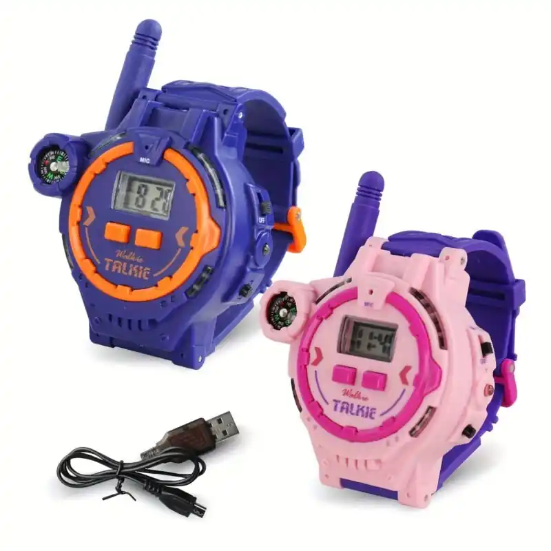 2pcs Kids Rechargeable Walkie Talkie Watches With Flashlight Outdoor Game Toy