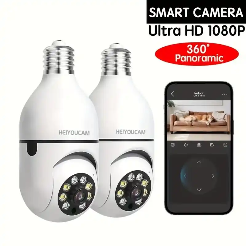 Hd 1080p Wifi Light Bulb Security Camera 360 Pantilt Night Vision Motion Detection