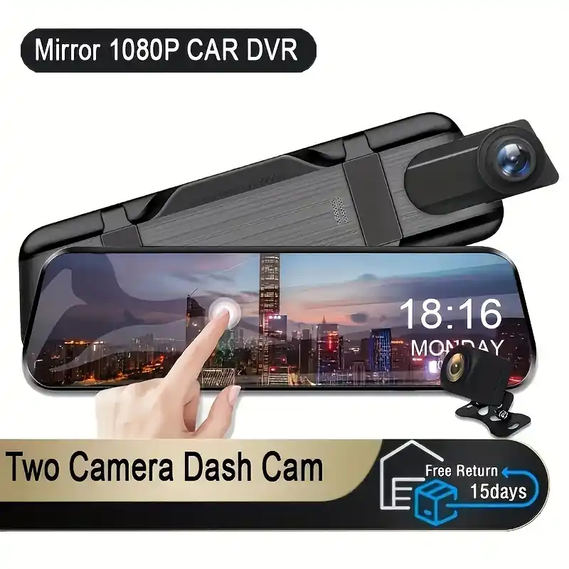 1080p Touch Screen Car Mirror Dash Cam Dual Front And Rear Camera Dvr