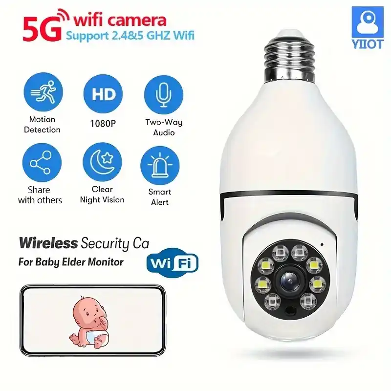 Hd 1080p Home Security Camera Wifi Light Bulb Alexa Google Compatible