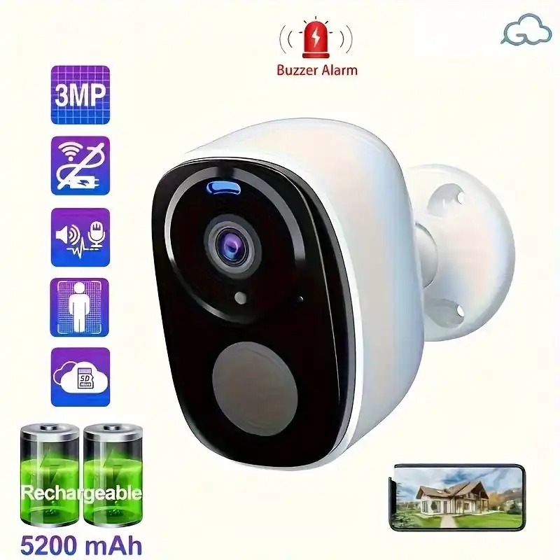 Wireless Outdoor Security Camera 2k 5mp Waterproof Ai Motion Detect Twoway Audio 5200mah