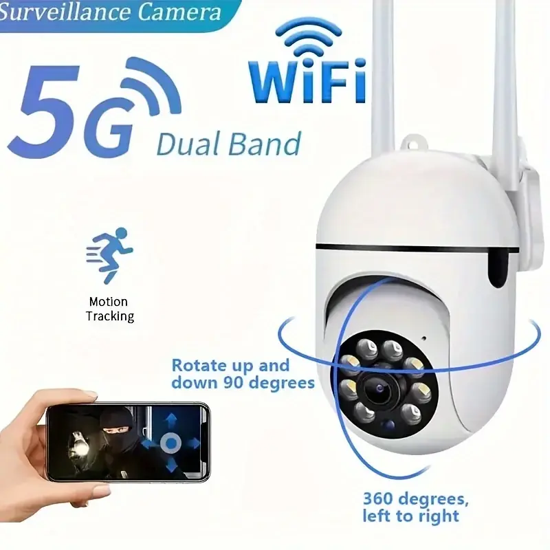 5g Wifi Security Camera With 355 View Intercom Night Vision Remote Control