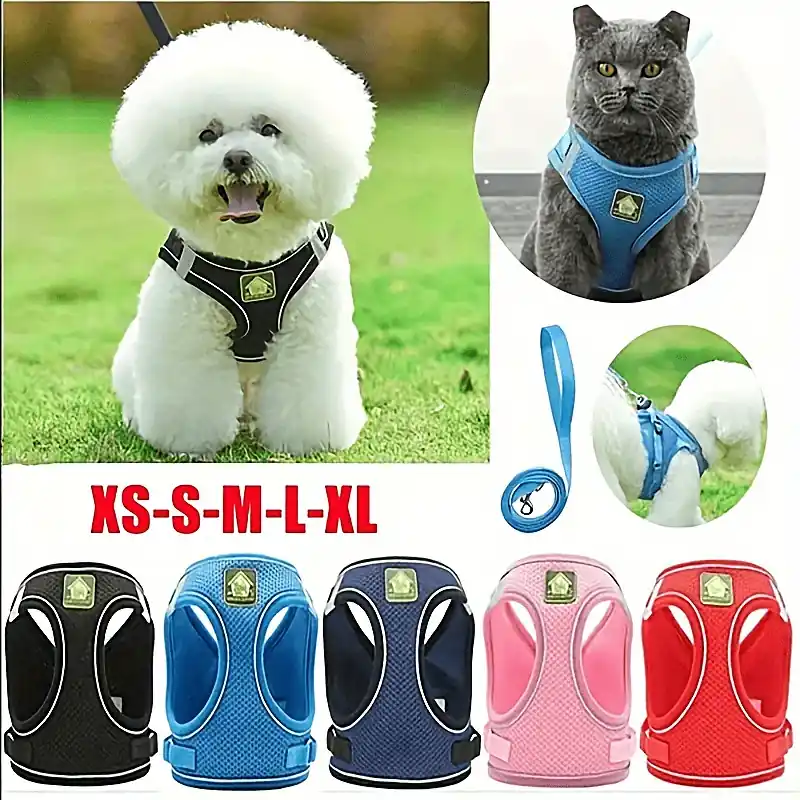 Adjustable Nopull Dog Harness Leash Set Reflective For Safe Walking