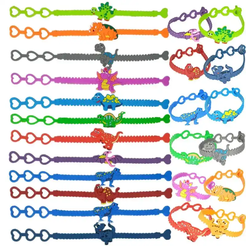 24pcs Dinosaur Silicone Bracelets Ideal Kids Birthday Party Favors Easter Gift