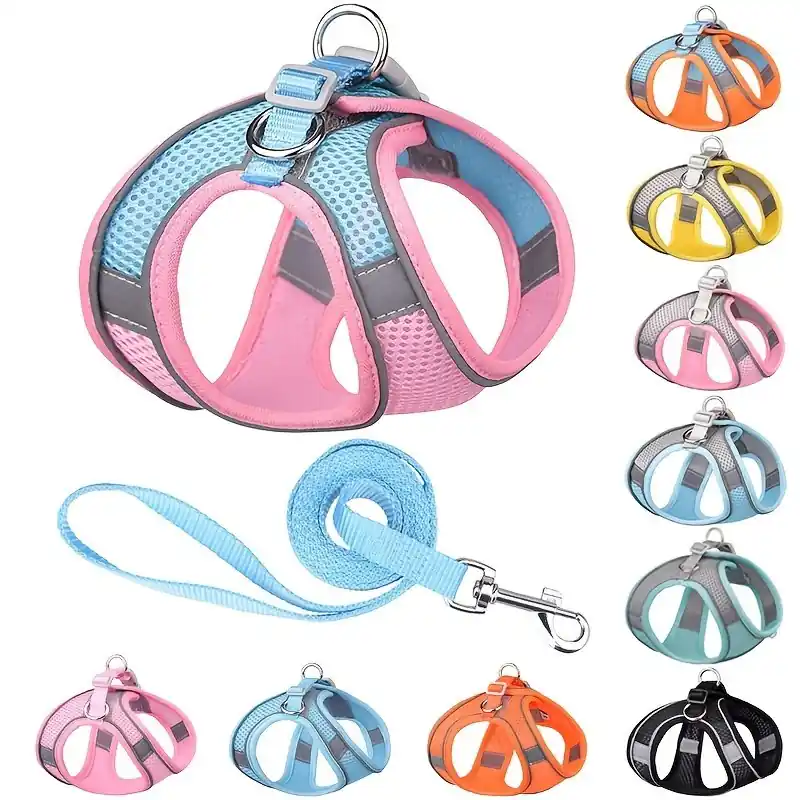 Adjustable Reflective Dog Harness Vest Leash For Small To Large Dogs