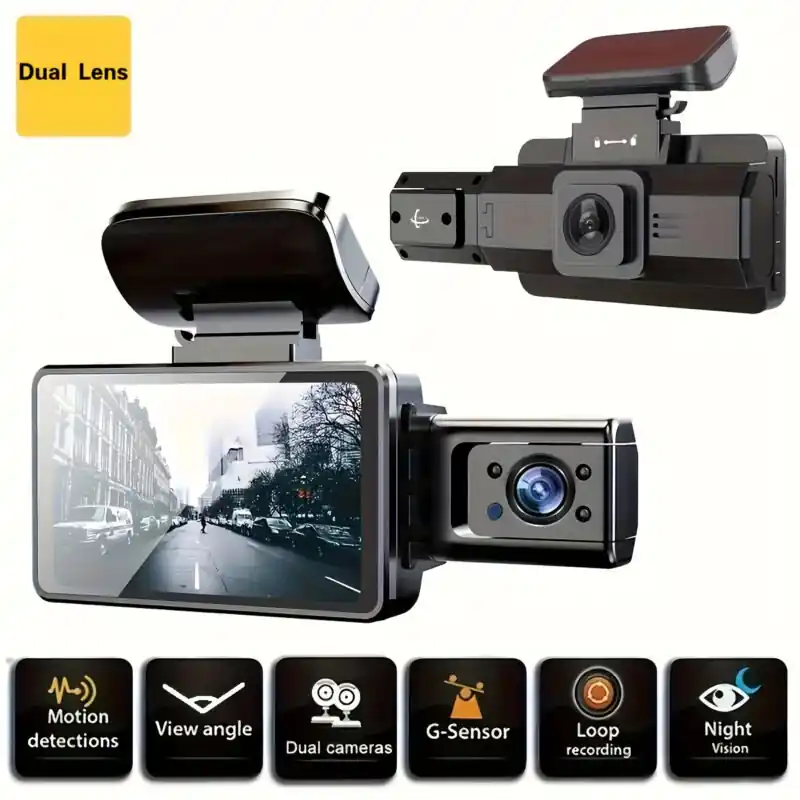 Hd 1080p Dual Lens Car Dash Cam With Night Vision Loop Recording