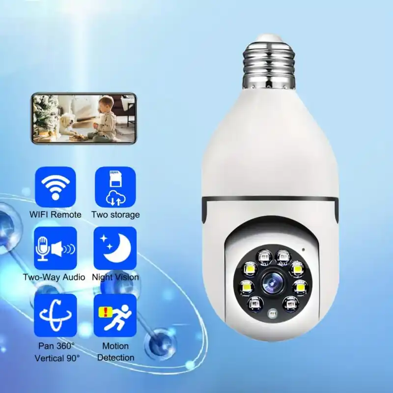 Afgvk 1080p Wifi Security Camera Light Bulb Panoramic Night Vision Indooroutdoor
