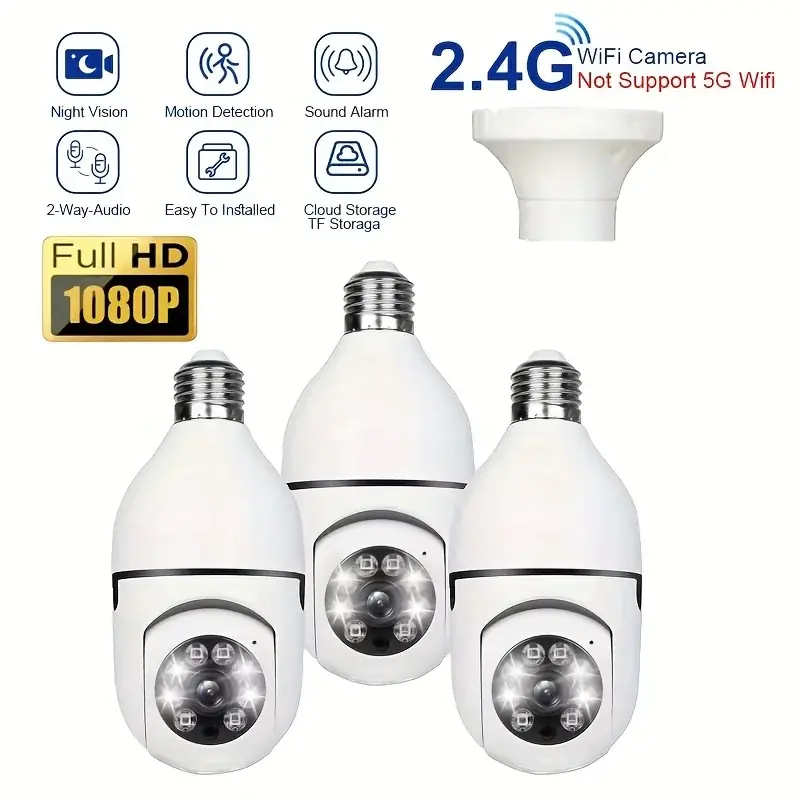 1080p Wifi Light Bulb Security Camera With Motion Detection 2way Talk