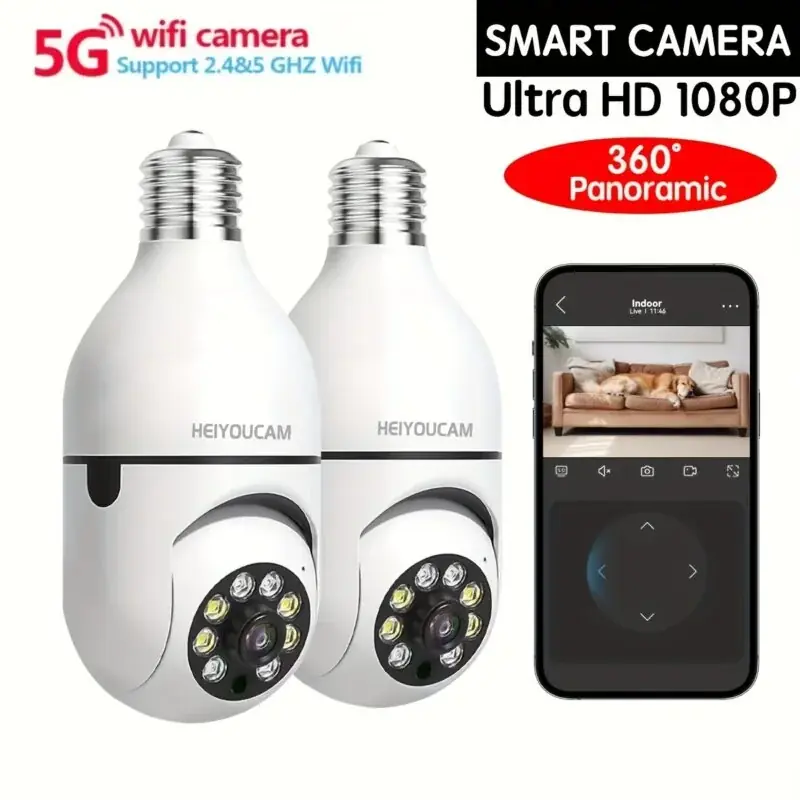 1080p Wifi Light Bulb Security Camera Ptz 360 Indooroutdoor Motion 2mp