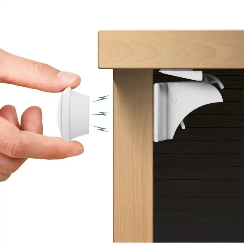 4pcs Child Safety Magnetic Cabinet Locks Easy Install Adhesive Key Holders