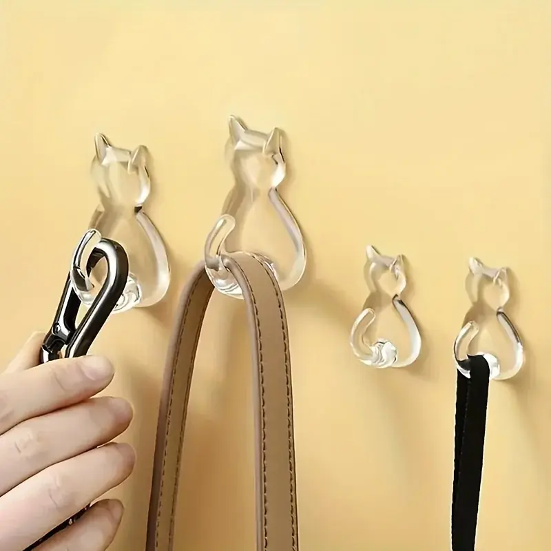 Cat Tail Wall Mounted Sticky Hooks Transparent Waterproof Spacesaving