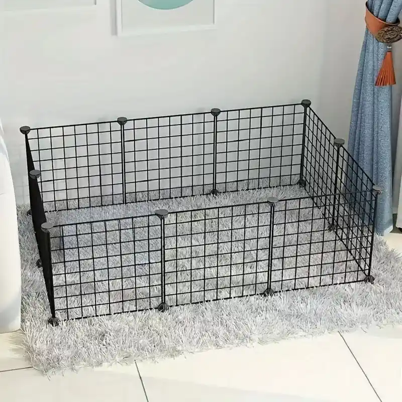 Portable Iron Mesh Pet Fence With Door For Small Dogs 1pc