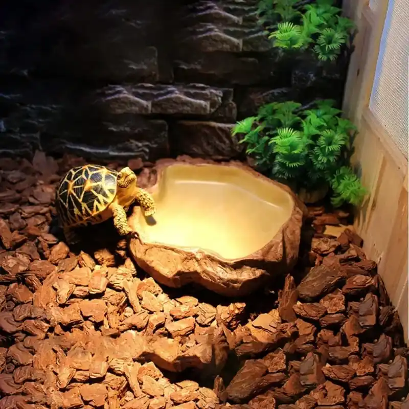 Large Marble Pattern Reptile Terrarium Decor Water Dish For Snakes Turtles Geckos