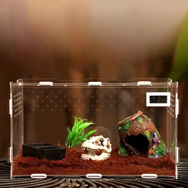 Acrylic Reptile Terrarium Kit With Artificial Plant Water Bowl
