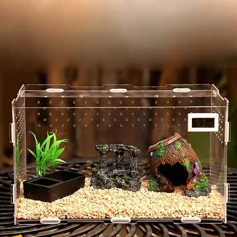 Reptile Acrylic Terrarium Kit With Magnet Water Bowl Artificial Plant