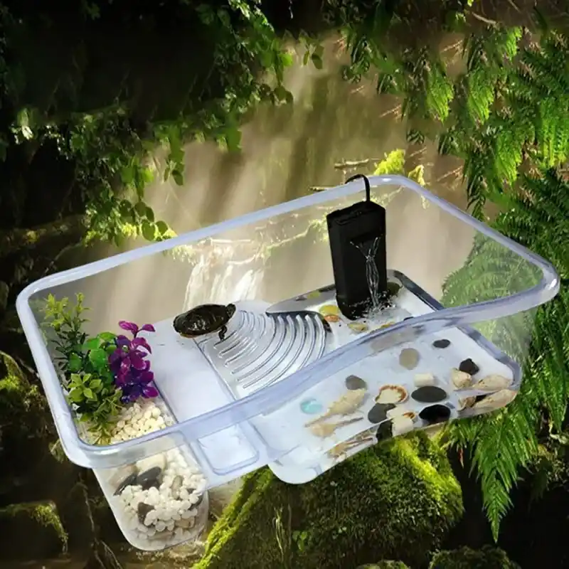 Sturdy Aquatic Turtle Tank With Lid Basking Platform Breeder Box Kit