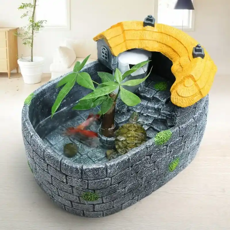 Compact Ecofriendly Fish Tank With Turtle Villa Drying Platform