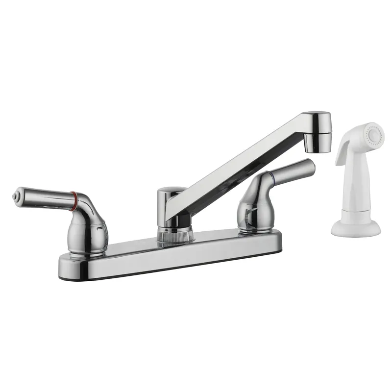 Two Handle Chrome Kitchen Faucet With Side Sprayer And Lever Handles
