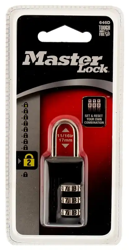 Master Lock 2.18 In. H X 13/16 In. W Steel 3-Dial Combination Luggage Lock