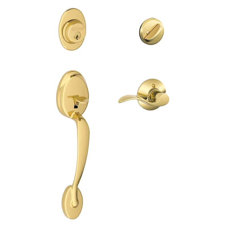 Plymouth/accent Bright Brass Single Cylinder Handleset And Knob Right Or Left Handed