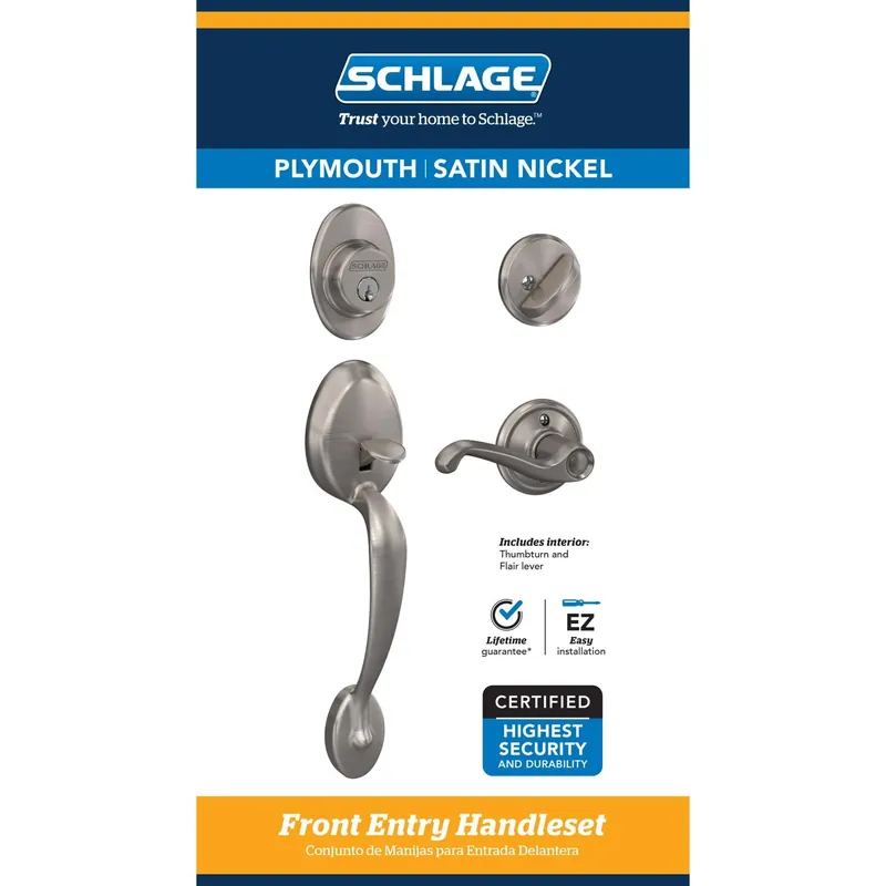 Plymouth Exterior Door Handleset, Flair Design, Satin Nickel