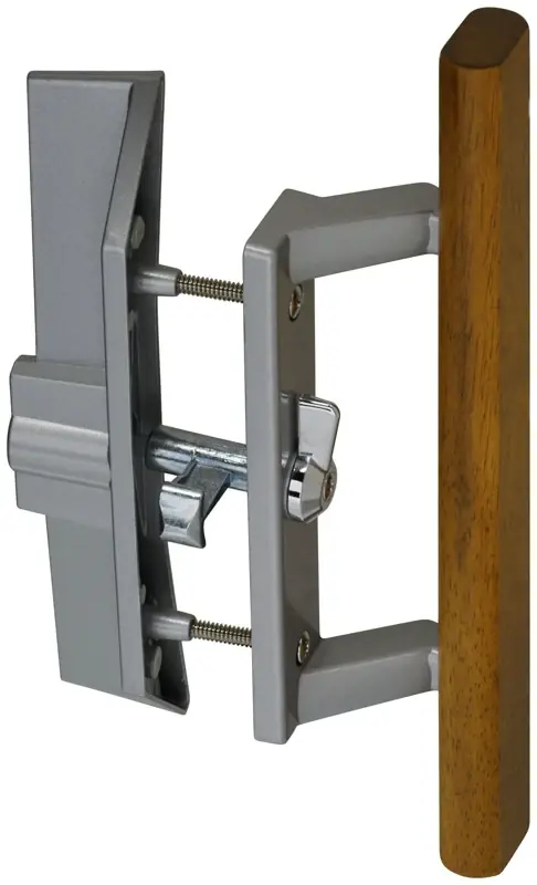 Patio Door Handle And Latch Set With Key Locking Unit, Aluminum Finish