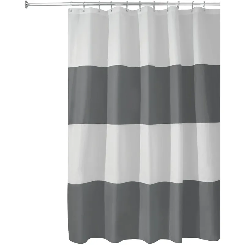 Shower Curtain, Charcoal & White Polyester, 72 X 72-In.