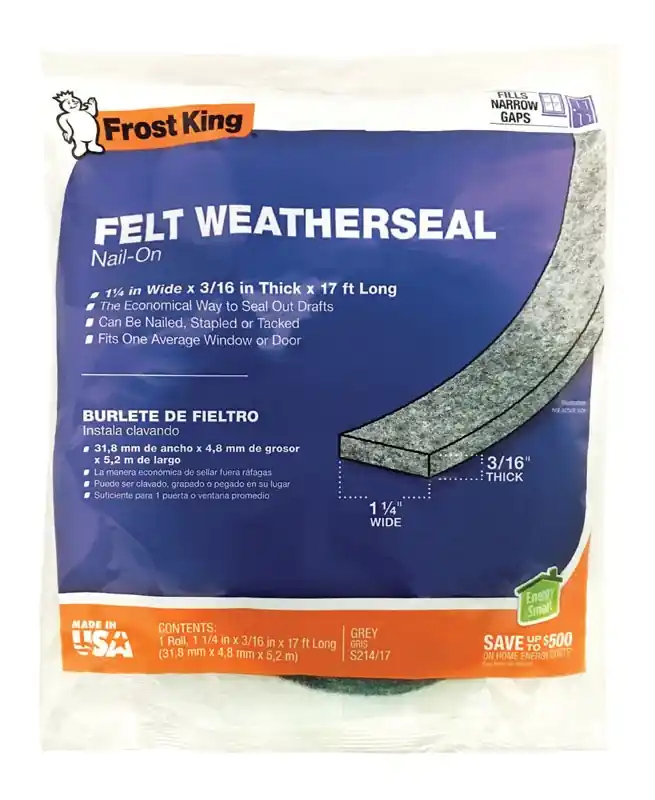 Felt Weatherstrip, 1-1/4 W X 3/16 T X 17‘ L