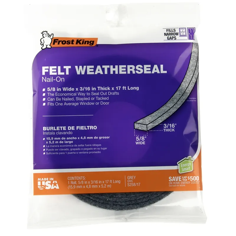 Felt Weatherstrip, 5/8W X 3/16 In. T X 17 Ft.