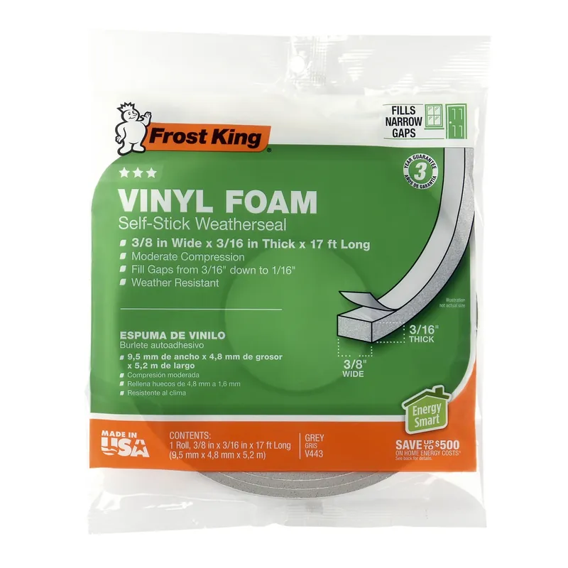 Vinyl Foam Weatherseal Tape, 3/8W X 3/16 In. T X 17 Ft.