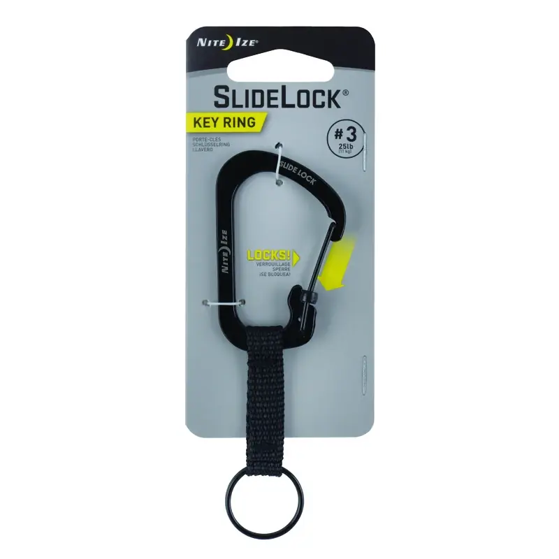 SlideLock Carabiner With Key Ring, Black