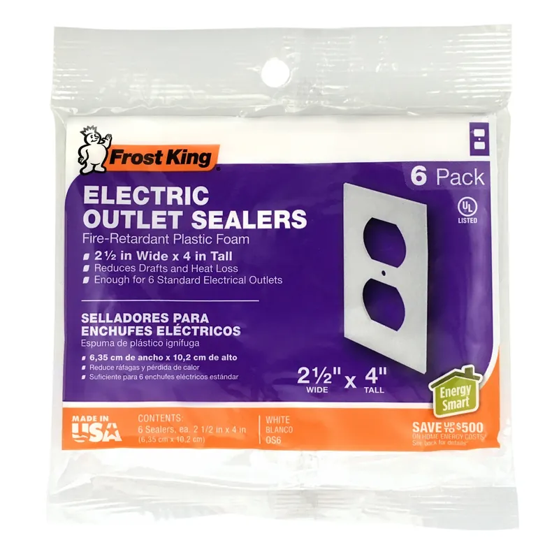Frost King White 1 Gang Plastic Duplex Wall Plate W/Outlet Sealers 6 Pk