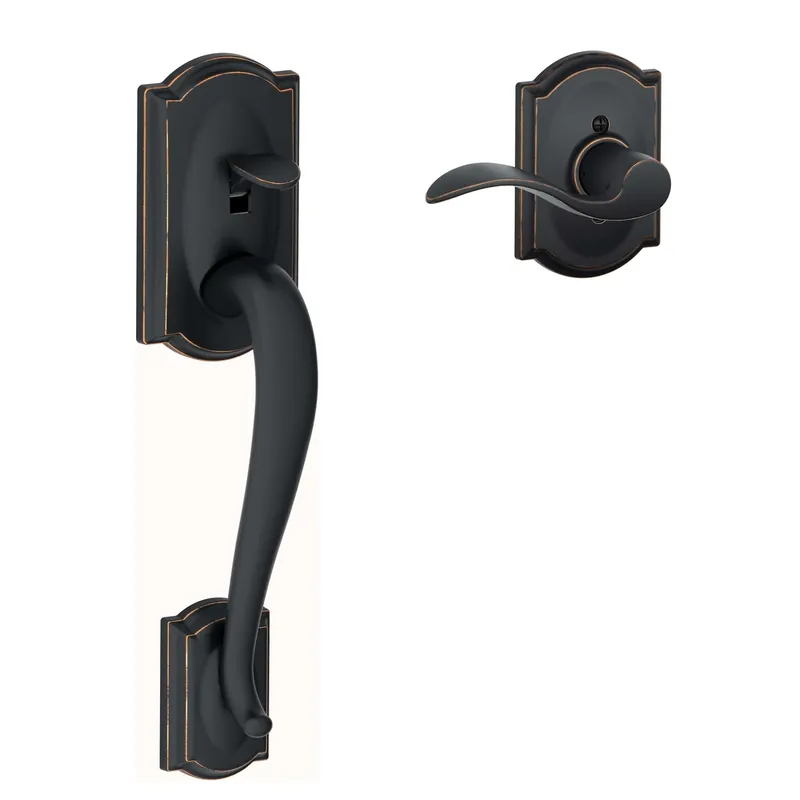 Camelot Aged Bronze Entry Door Lever Handleset For Right Or Left Handed Doors