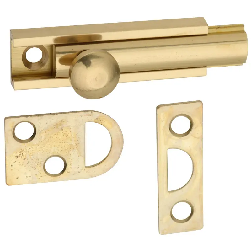 Door Surface Bolt, Brass, 2 In.