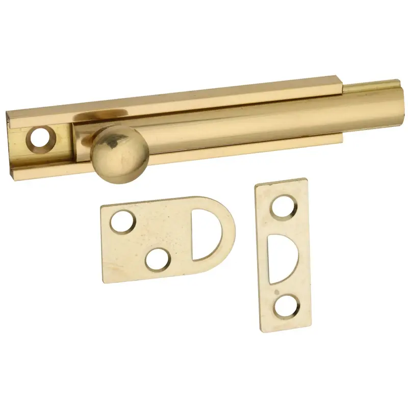 Door Surface Bolt, Brass, 3 In.