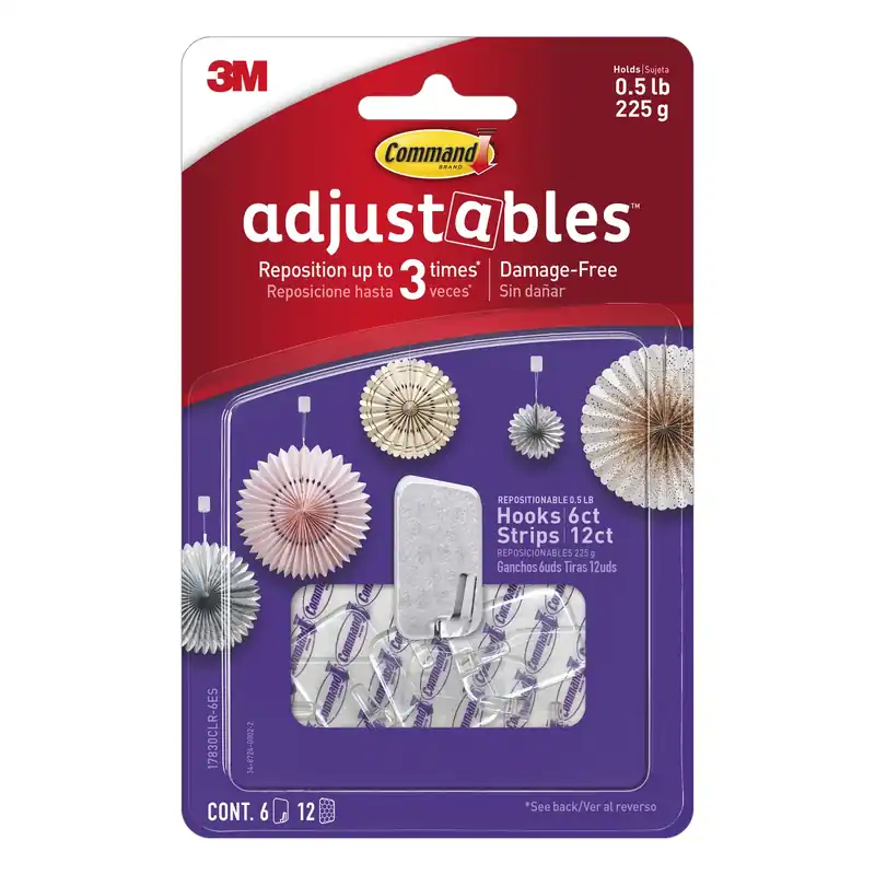 3M Command Adjustables Small Brushed Clear Plastic 6.75 In. L Hook 0.5 Lb 6 Pk