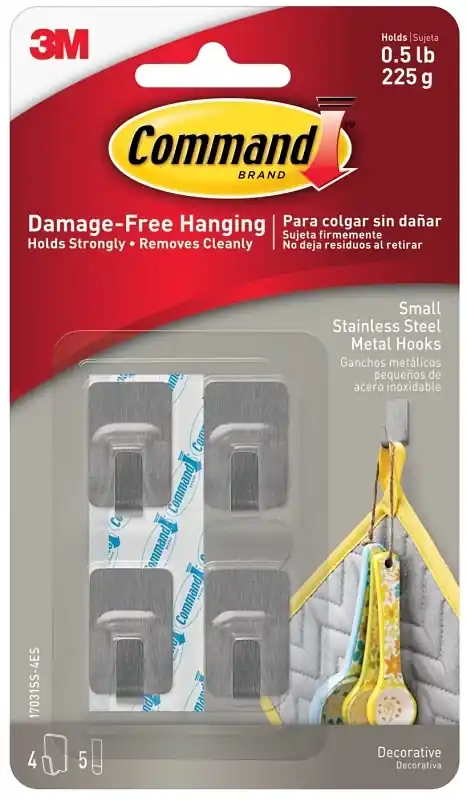 3M Command Stainless Steel Metal Small Hook 0.5 Lb. Cap. 4 Pk