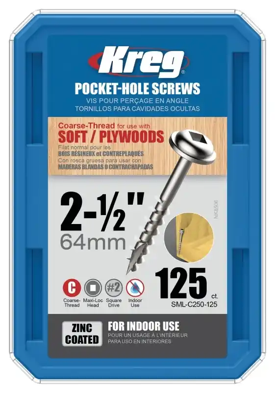 Kreg No. 8 X 2-1/2 In. L Square Coarse Pocket-Hole Screw 125 Pk
