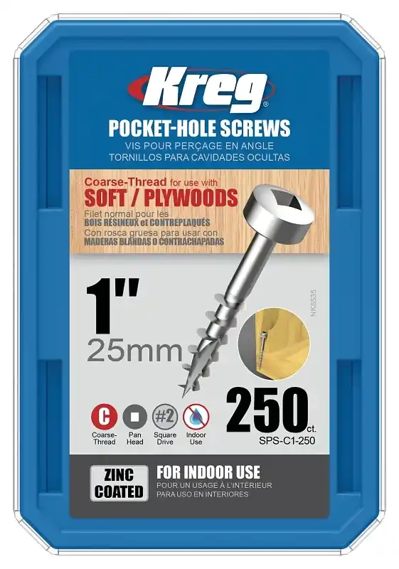 Kreg No. 7 X 1 In. L Square Zinc-Plated Coarse Pocket-Hole Screw 250 Pk