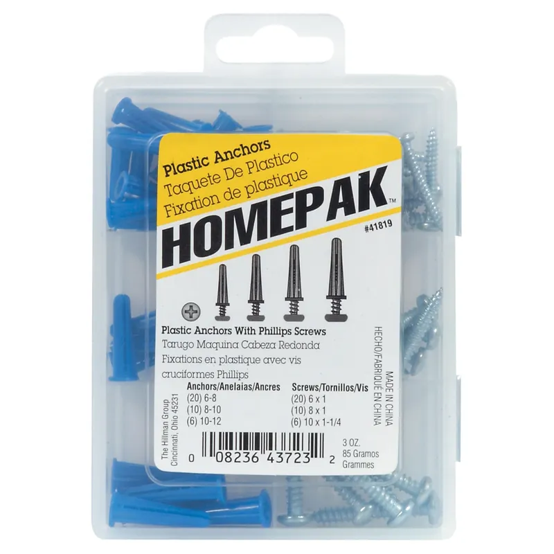 HILLMAN Homepak Assorted In. D X Assorted In. L Plastic/Steel Phillips Head Anchor Kit 72 Pc