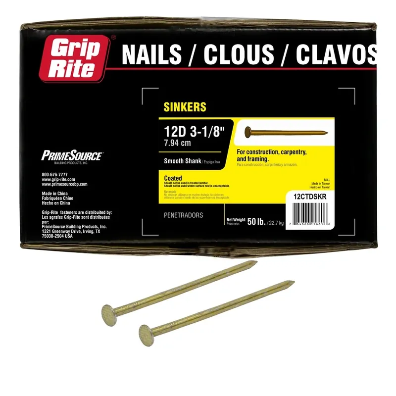 12d 3-1/8 In. Sinker Vinyl-coated Steel Nail Countersunk Head 50 Lb Box