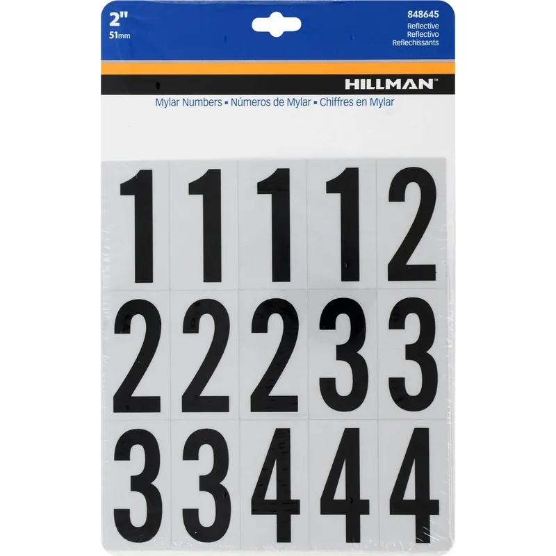 2 In. Reflective Black Vinyl Self-adhesive Number Set 0-9 35 Pieces