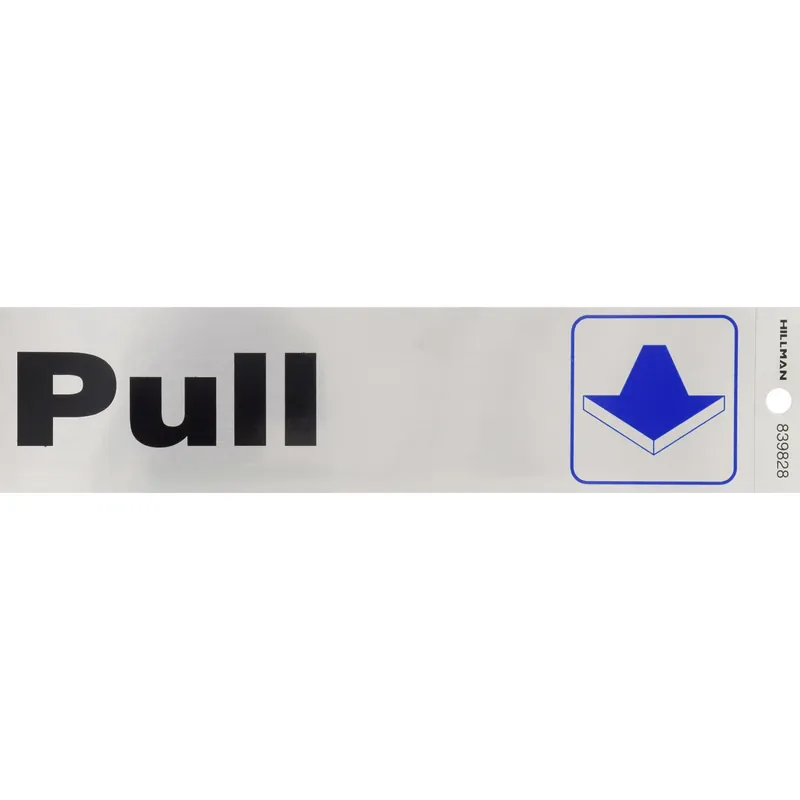 HILLMAN English Silver Push/Pull Decal 2 In. H X 8 In. W