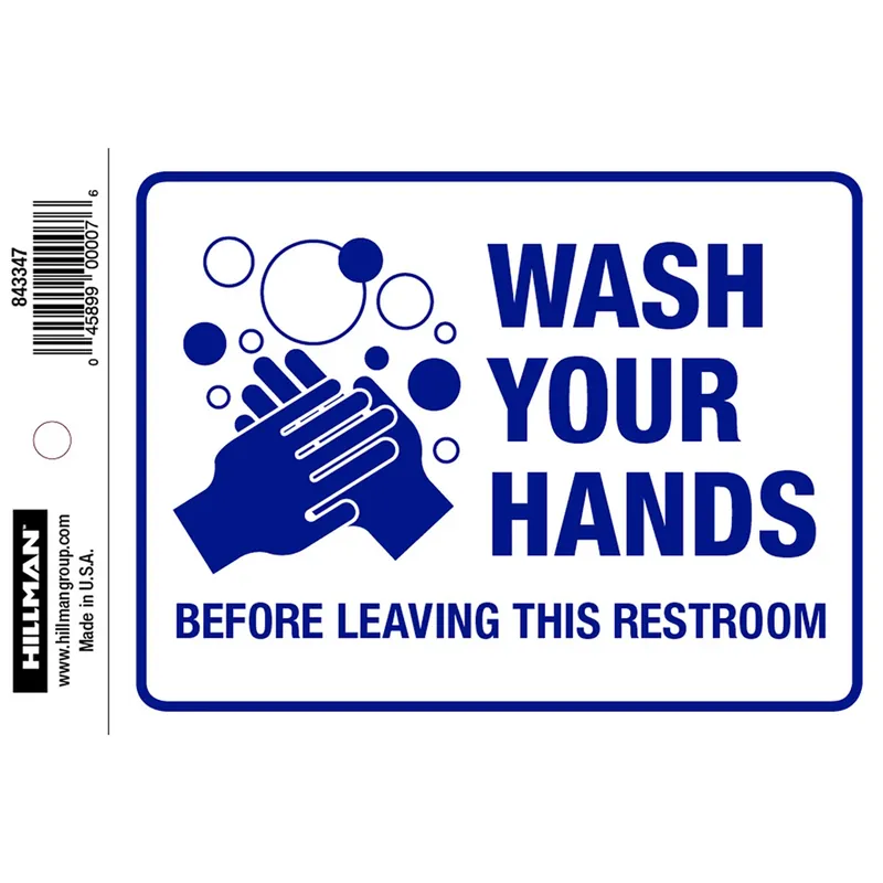 Wash Hands Sign, 4 X 6-In.