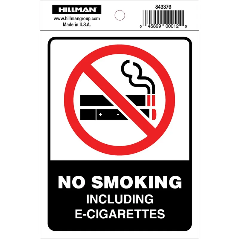 No Smoking Or E-Cigs Sign With Symbol, 4 X 6-In.