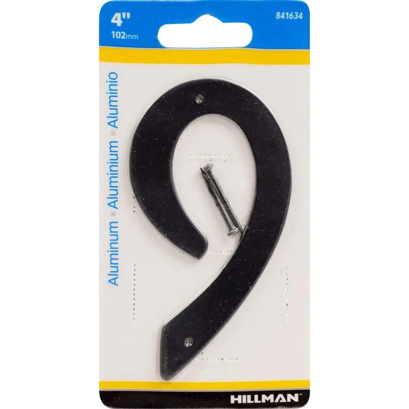 HILLMAN 4 In. Black Aluminum Nail-On Number 9 1 Pc