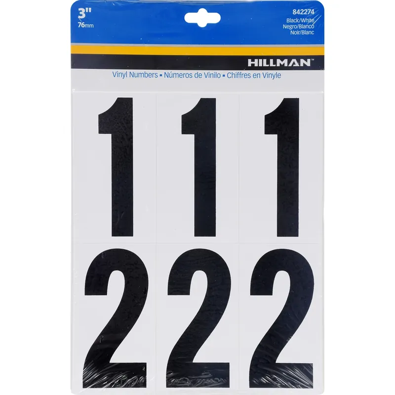 Adhesive House Address Number Pack, Black And White Vinyl, 3-In.