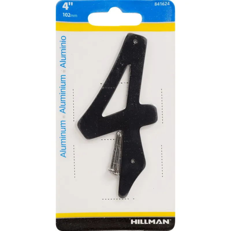 House Address Number 4, Nail-On, Black Finished Aluminum, 4-In.